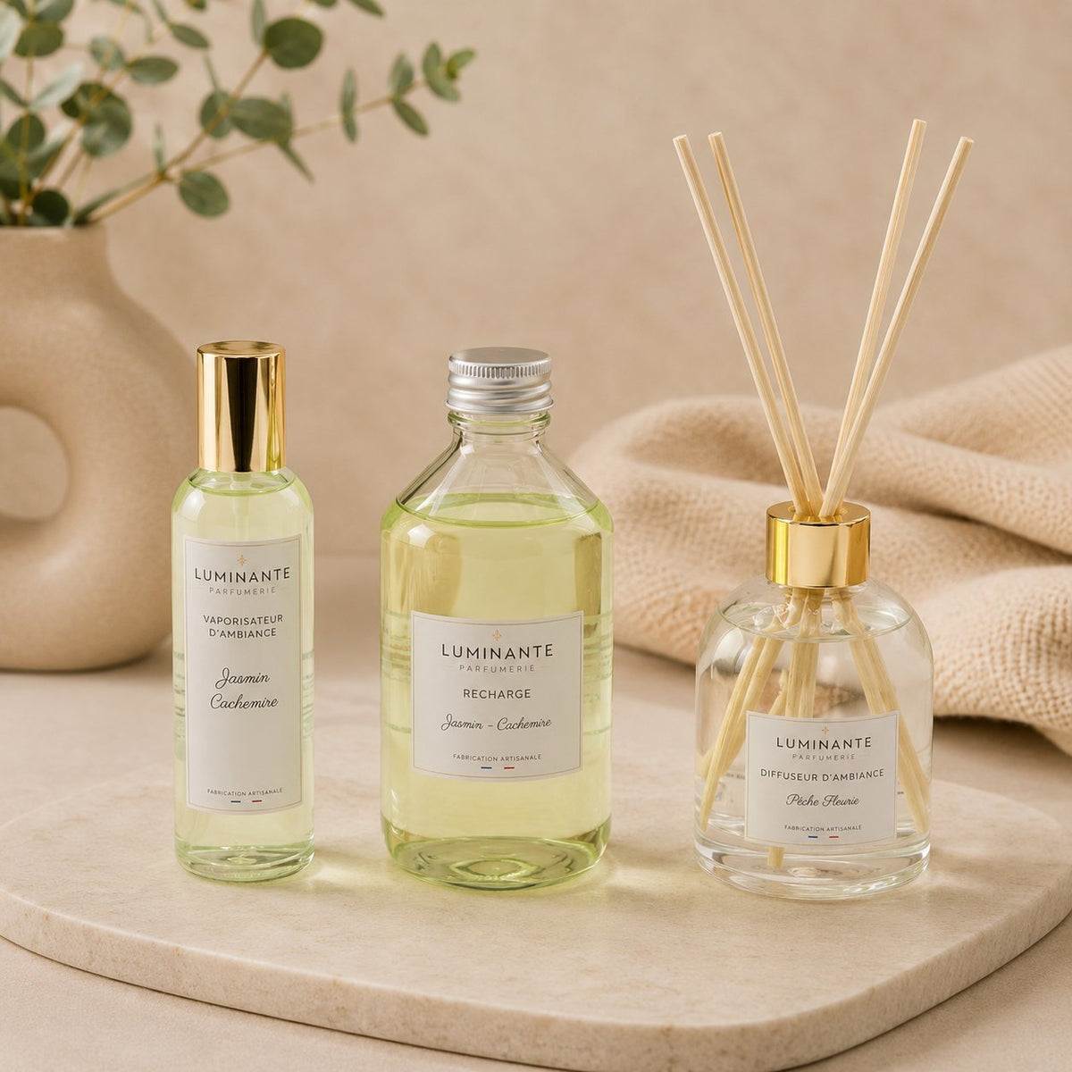Coffret Trio des sens Luminante : vaporisateur d'ambiance, recharge et diffuseur avec ses bâtonnets